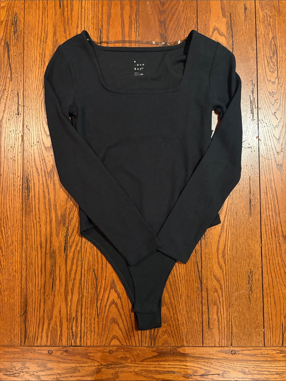 a new day Black Ribbed Long-Sleeve Square Neck Bodysuit